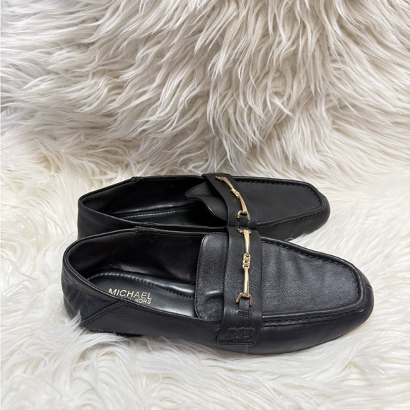 Michael Kors Black Loafers Gold Horsebit Flats Women’s Slip On 5.5 - Picture 2 of 7